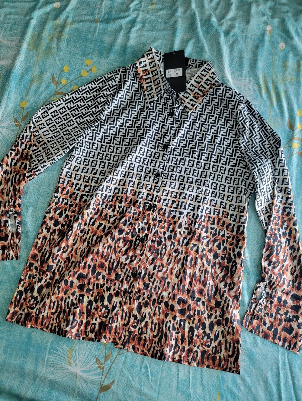 Stylish Casual Or Formal Logo & Leopard Print Button-Up Blouse